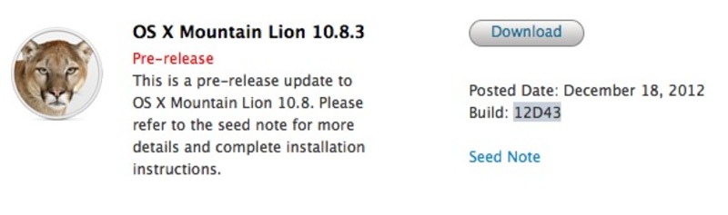 Illustration : Mountain Lion 10.8.3 12D43 pour le développeurs