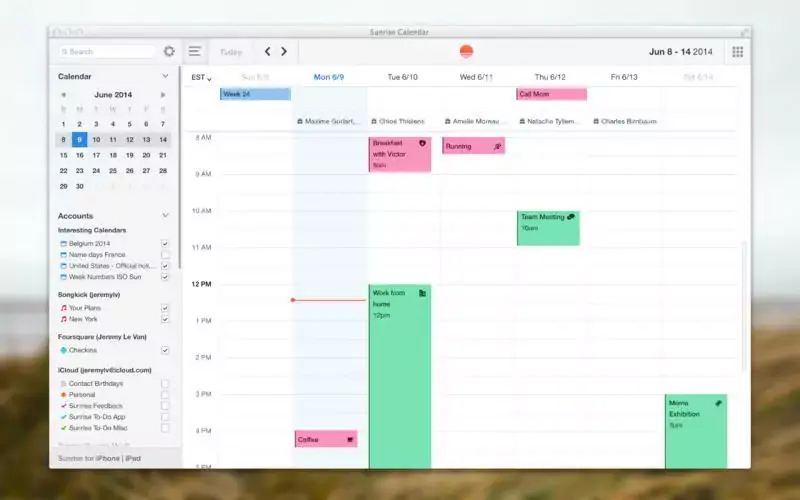 Le calendrier Sunrise se fait une place sur Mac