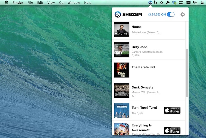 Shazam peut désormais vous renseigner depuis la barre d'état d'OS X