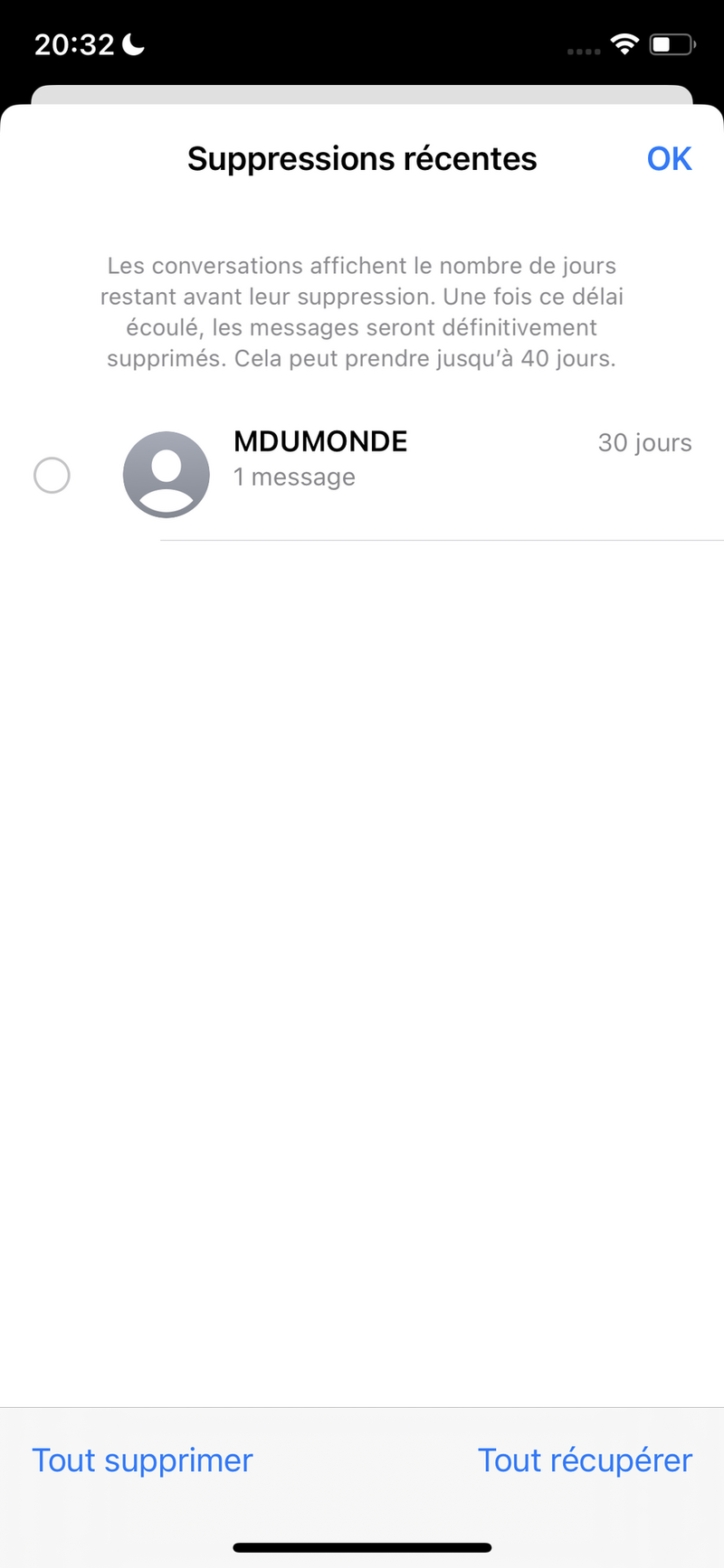 iOS 16 introduit une nouvelle section "Suppressions récentes" dans Message !