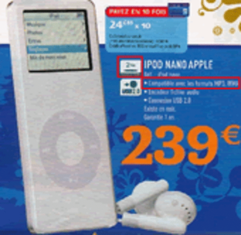 Illustration : iPod nano avec DD et WMA