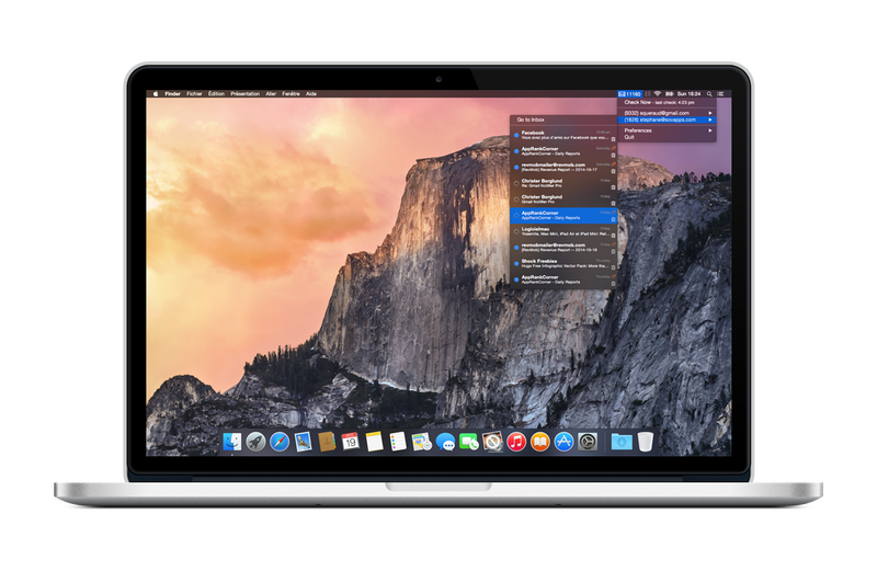 GMail dans la barre des menus d'OS X : Mia for GMail