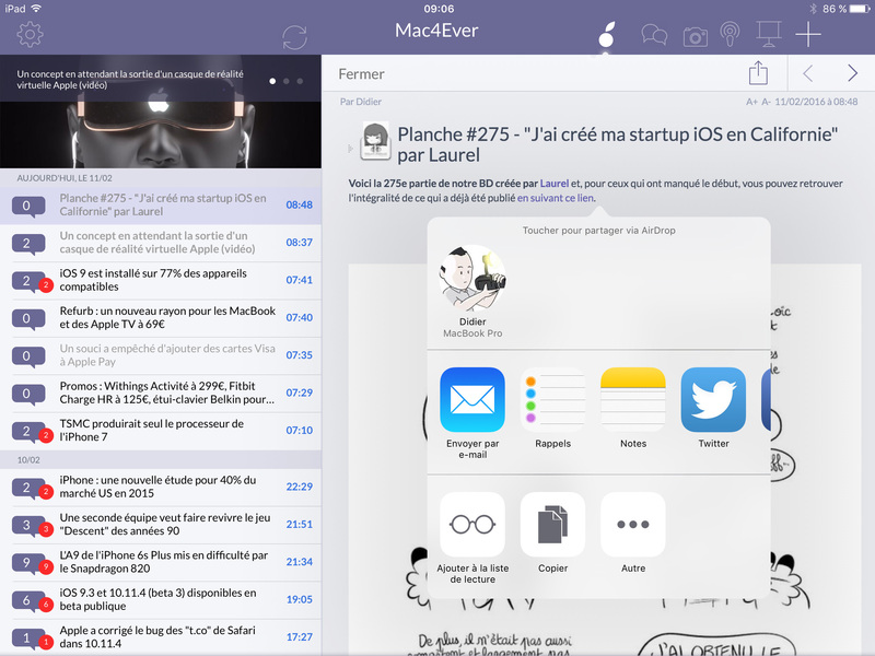 Illustration : Mise à jour de Mac4Ever pour iPad (3.0.1) avec le partage natif