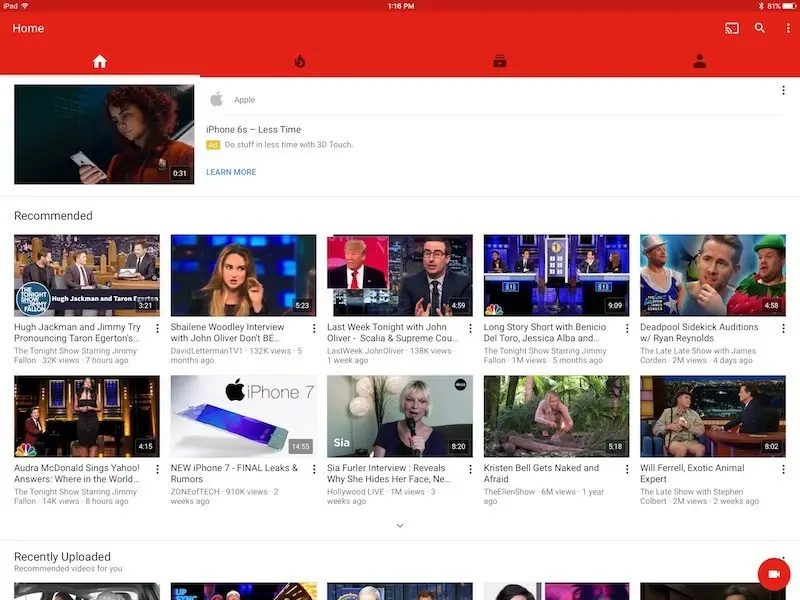 L'application YouTube est enfin adaptée à l'iPad Pro