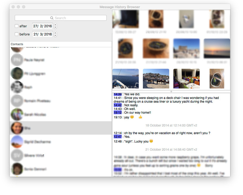 Illustration : Une app pour rechercher plus facilement dans son historique Message.app (OS X)