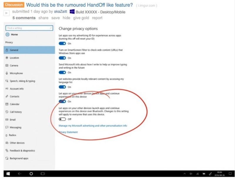 Illustration : Windows 10 aura bientôt sa fonction HandOff