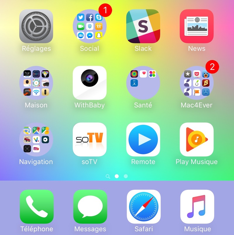 Illustration : Astuce : afficher des icônes rondes pour les dossiers sur iOS 9.3