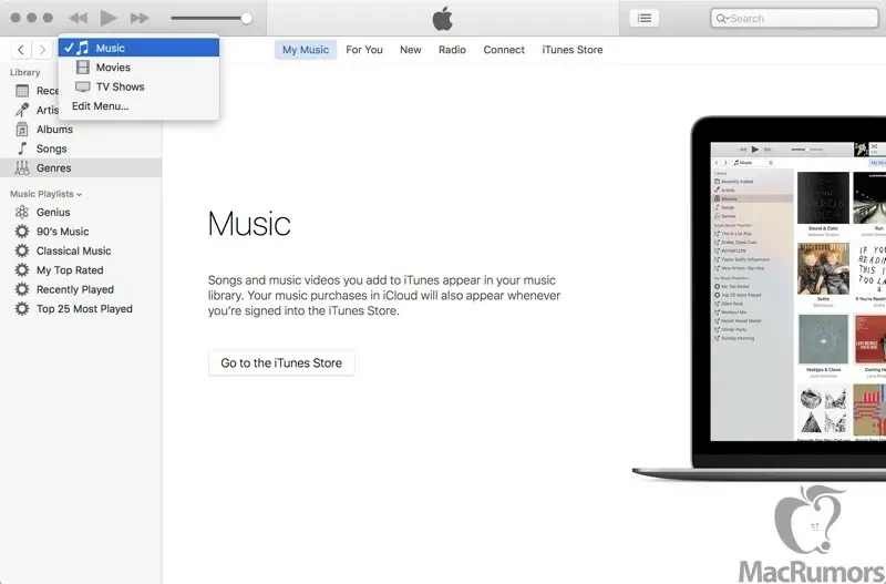 Premier aperçu d'iTunes 12.4, qui retrouverait sa barre latérale