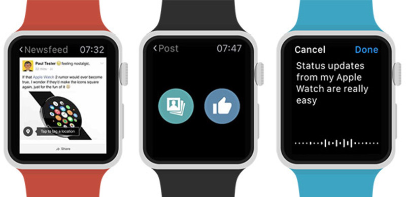 Illustration : Littlebook permet de consulter Facebook depuis une Apple Watch