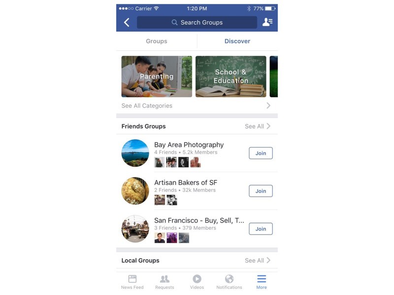 Facebook veut faciliter la découverte de nouveaux groupes dans ses apps mobiles