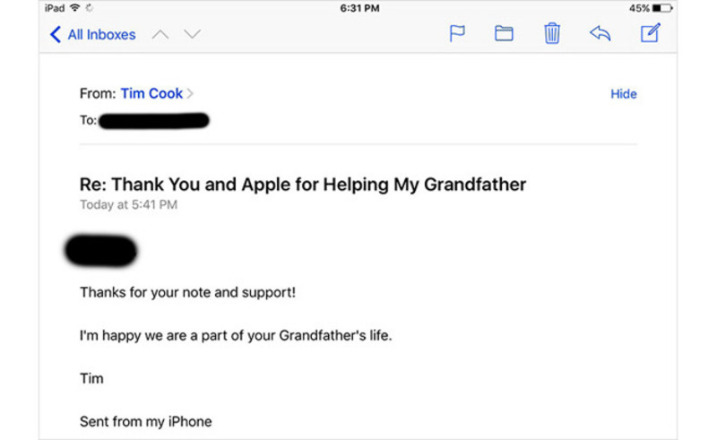 Illustration : Un fan d'Apple raconte à Tim Cook comment l'iPad a aidé son grand-père après une opération
