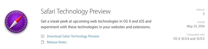 Illustration : Safari Technology Preview 5 est disponible