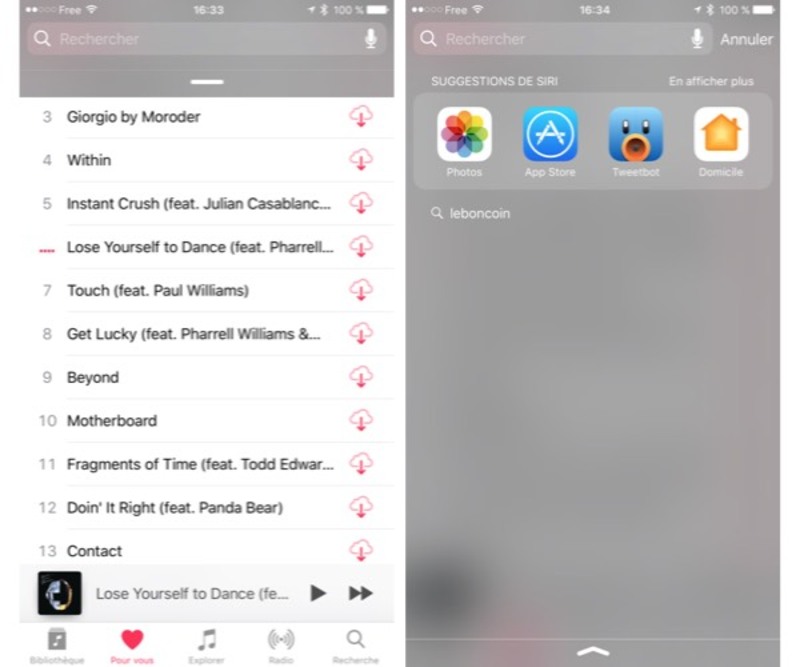 Illustration : iOS 10 permet de lancer une recherche Spotlight depuis n'importe quelle application