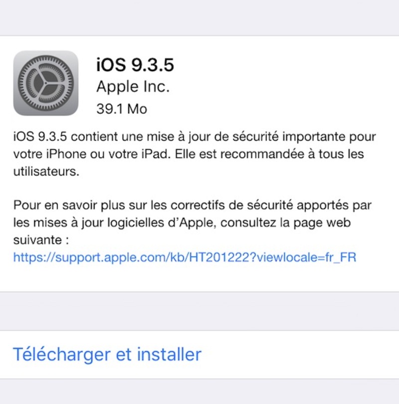 Illustration : iOS 9.3.5 est disponible au téléchargement !