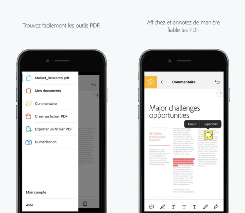 Illustration : Adobe Acrobat Reader sous iOS permet de numériser en pdf