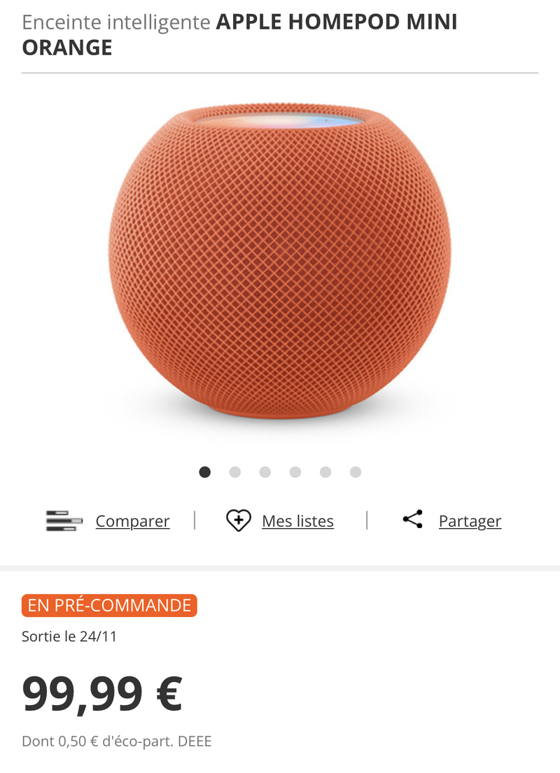 Illustration : Les HomePod mini colorés en précommande, livrés le 24 novembre en France