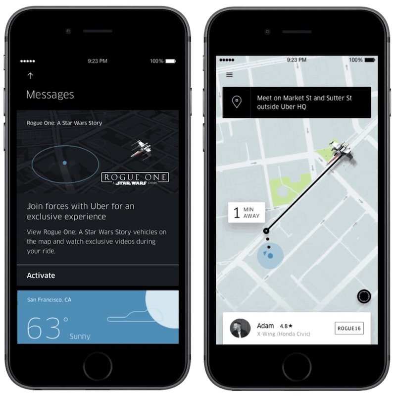 Uber transforme votre taxi en X-Wing (Star Wars)