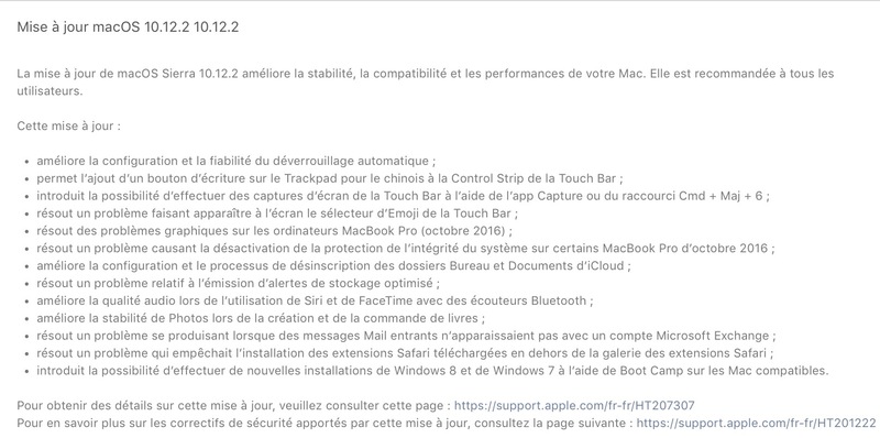 Illustration : macOS 10.12.2 est disponible au téléchargement !