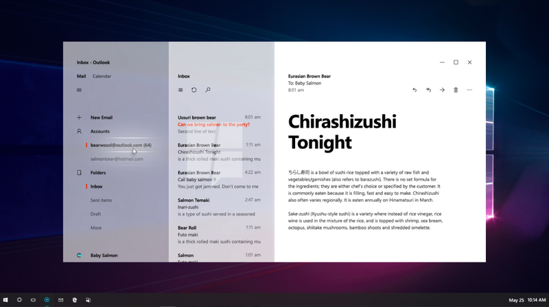 Illustration : Windows 10 : plus de transparence, de flous et d'animations à venir (images)