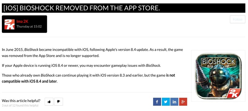 Illustration : Clap de fin pour BioShock sur l'App Store