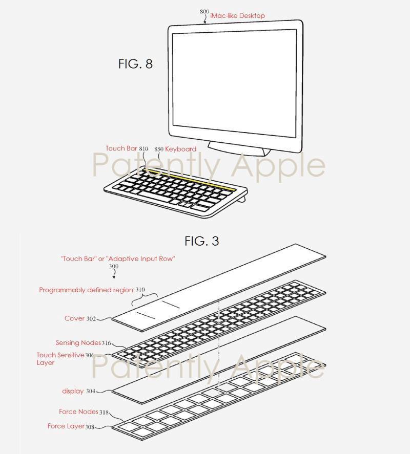 Le brevet du jour : un iMac avec une Touch Bar (dans le clavier) ?