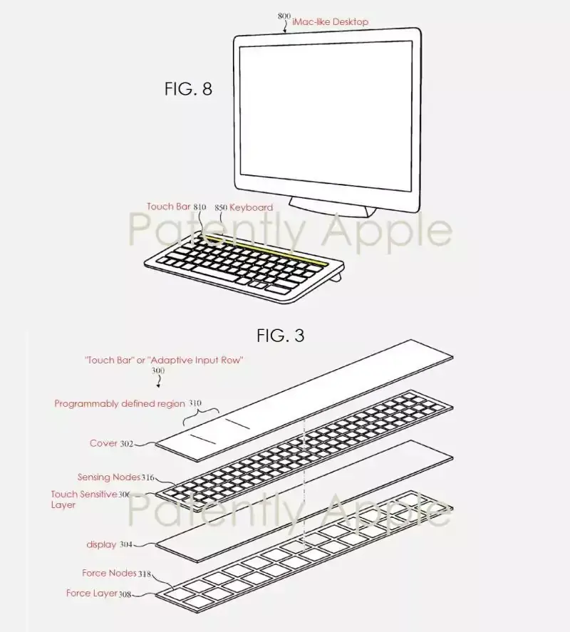 Le brevet du jour : un iMac avec une Touch Bar (dans le clavier) ?