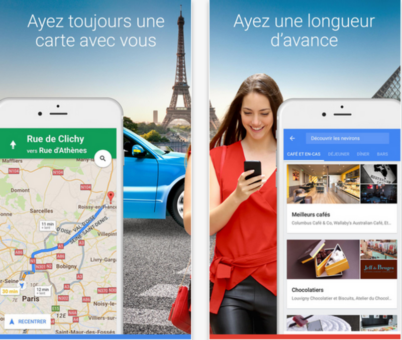 Illustration : Les itinéraires et les lieux visités apparaissent sur Google Maps pour iOS
