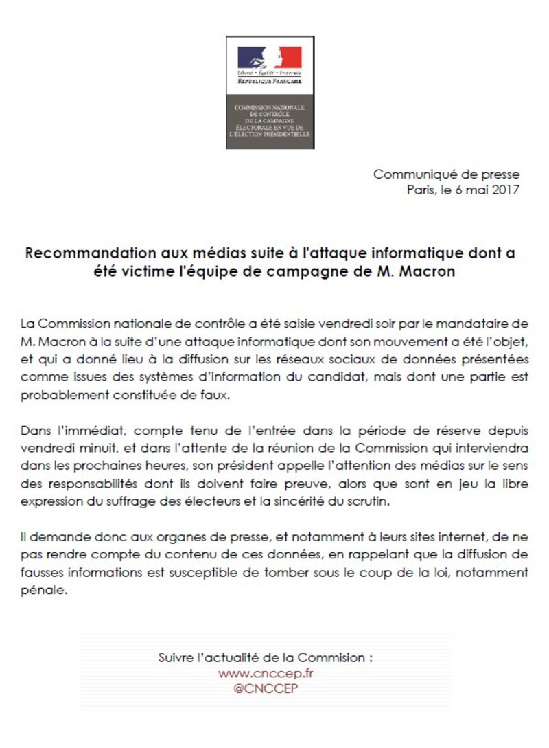 Illustration : #MacronLeaks : le mouvement victime de piratage (9Go de mails et documents divers)