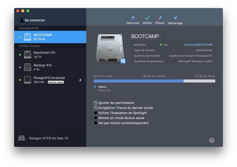 Illustration : Test de Paragon NTFS 15 pour Mac, pour écrire sur des partitions Windows (NTFS)