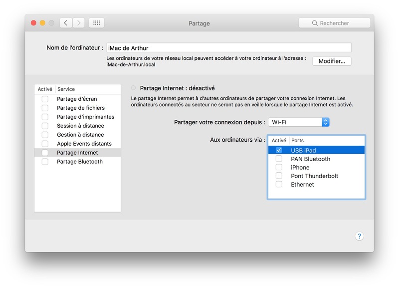 Illustration : macOS 10.12.4 partage la connexion du Mac avec l'iPhone et l'iPad