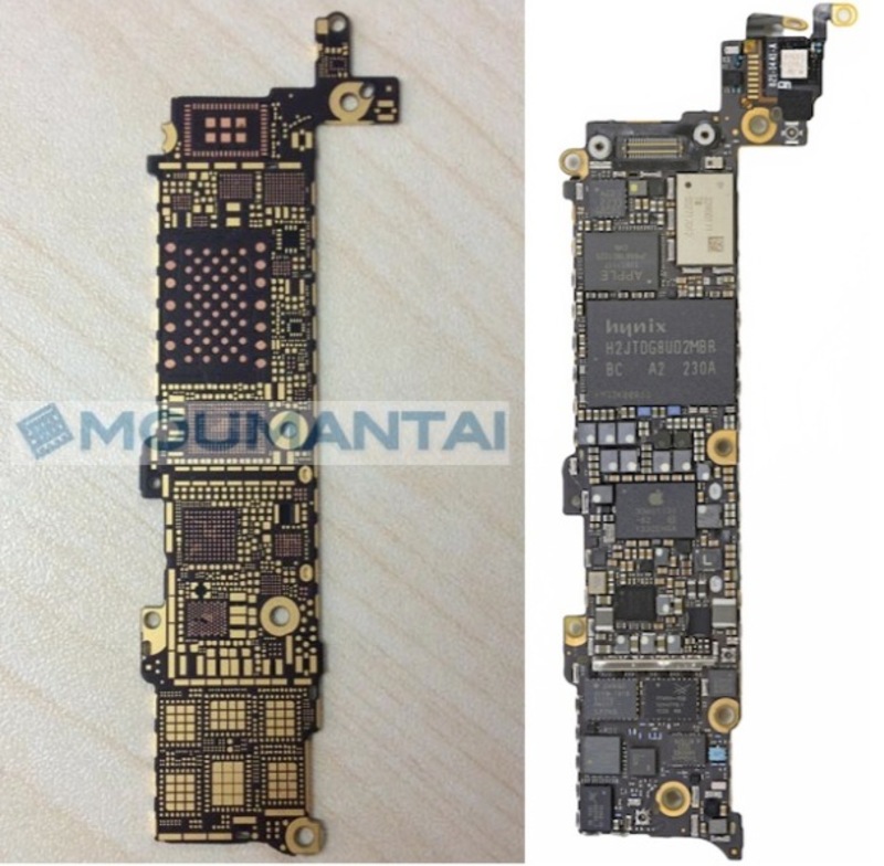Illustration : iPhone 5S : une carte-mère plus étroite, des composants ajustés