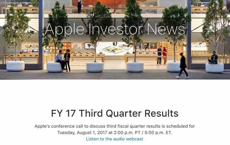 Q3'17 : les prochains résultats financiers d'Apple seront annoncés le 1er août