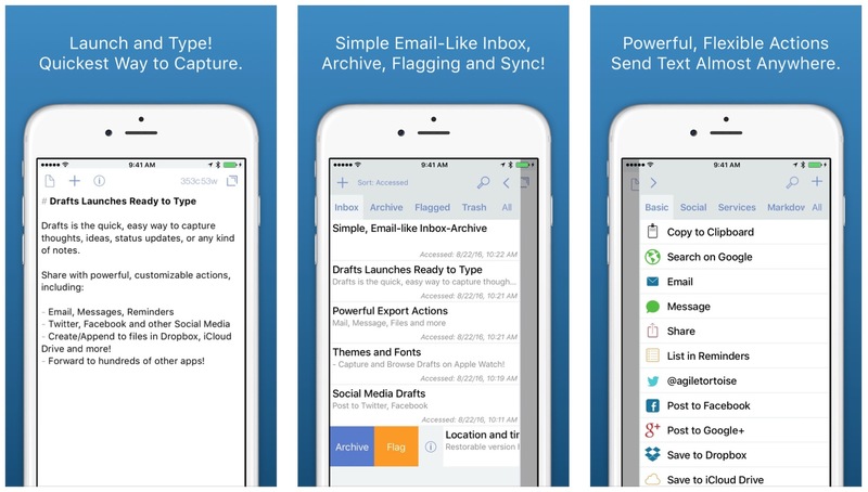 Illustration : Le carnet de notes Drafts en promo sur iPhone, iPad et Apple Watch
