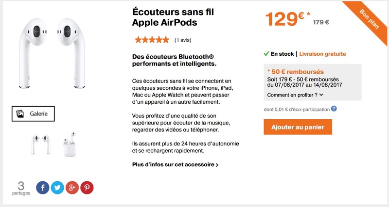 Illustration : Bon plan : les AirPods à nouveau en stock et en promo à 129€ (Vite !)