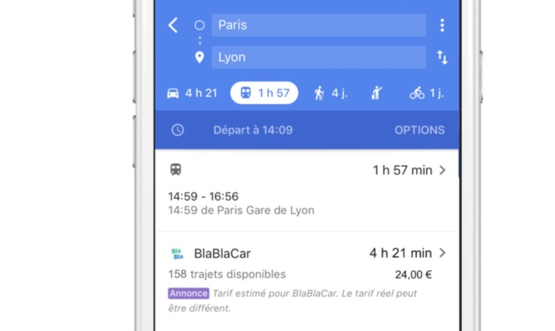 Illustration : BlaBlaCar s'invite dans Google Maps (et Plans alors ?)