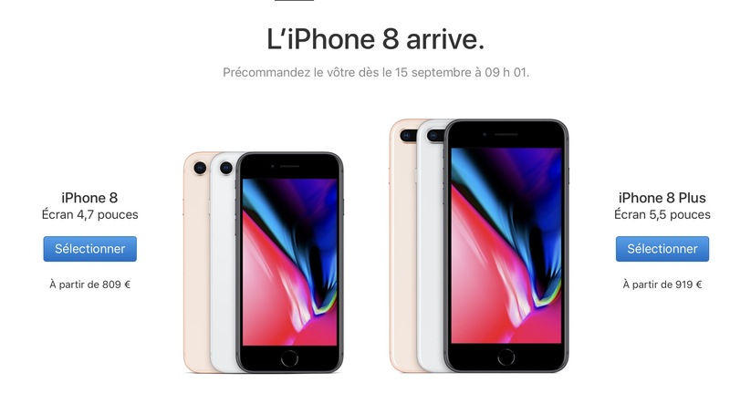 Illustration : 1159€ pour l'iPhone X en France, 809€ pour l'iPhone 8 et 919€ pour l'iPhone 8 Plus