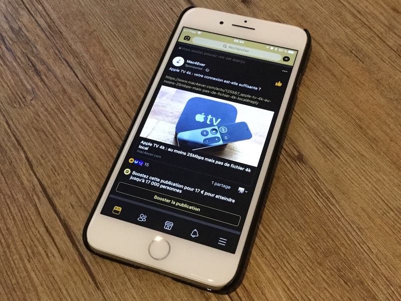 Illustration : Facebook optimise son interface pour le mode sombre d'iOS 11