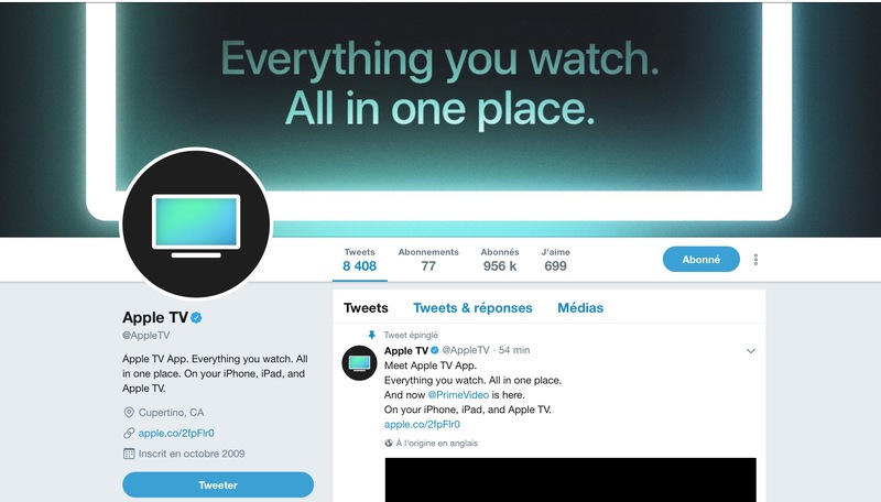 Illustration : Le compte Twitter iTunes Movies d'Apple désormais dédié à l'application TV