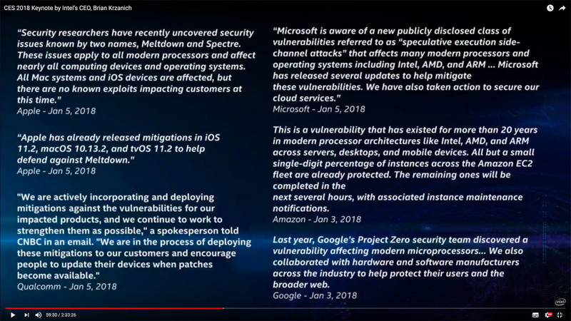 Illustration : #CES : Intel se veut rassurant sur la faille Meltdown/Spectre (Microsoft un peu moins)