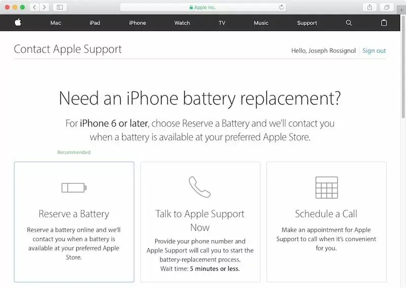 Remplacement de la batterie des iPhone : Apple teste un système de réservation