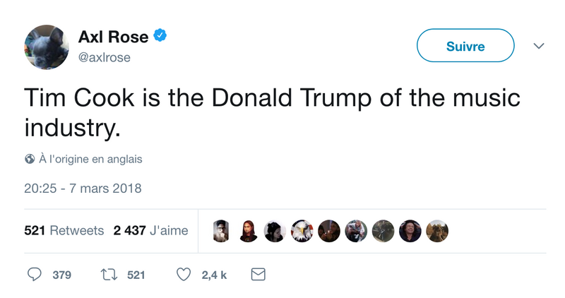 Illustration : Selon Axl Rose, "Tim Cook est le Donald Trump de l'industrie de la musique"