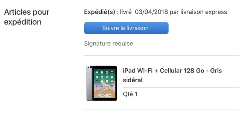 Illustration : Les iPad 6 4G (et 128Go) également expédiés par Apple (+ sondage, lequel avez-vous choisi ?)
