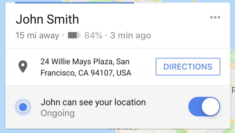 Illustration : Google Maps ajoute un indicateur de batterie au partage de position