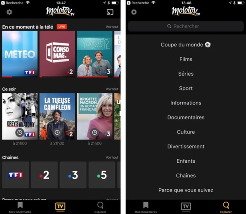 Illustration : Molotov adapte désormais l'interface de son application à chaque utilisateur