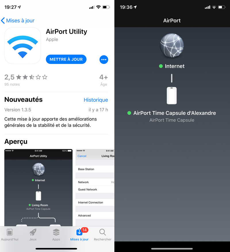 Illustration : L'utilitaire AirPort (pour iOS) s'adapte à l'iPhone X (mais c'est tout)