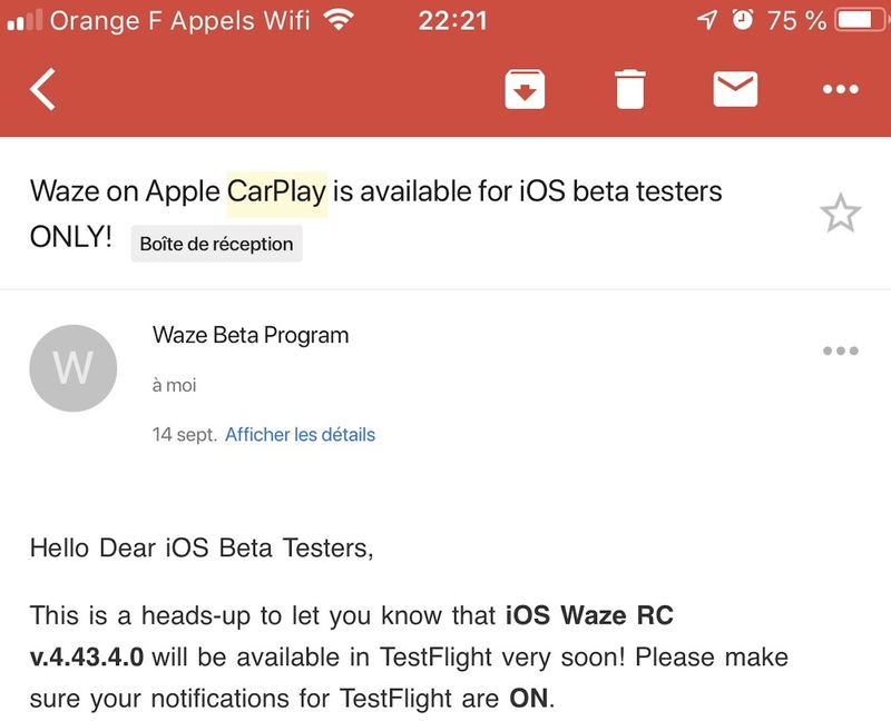 Illustration : Waze sur CarPlay : des captures et une beta proche de la version finale
