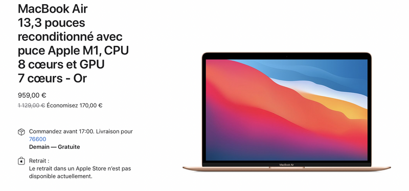 Illustration : Refurb : MacBook Air M1 dès 959€, MacBook Pro 13" M1 dès 1229€, Apple TV dès 139€