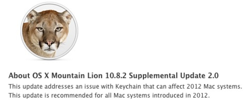 Illustration : OS X 10.8.2 Supplemental Update 2 dispo