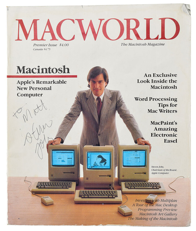 Illustration : Le premier numéro de Macworld dédicacé par Steve Jobs, en vente pour 10 000 dollars