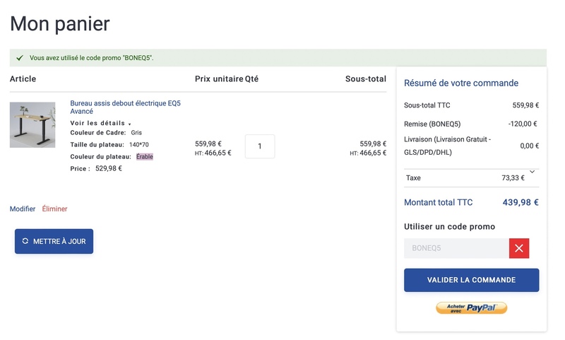 Dernier jour pour le bureau assis-debout EQ5 à 279€ ! (-120€), 439€ avec le plateau Érable 140x70